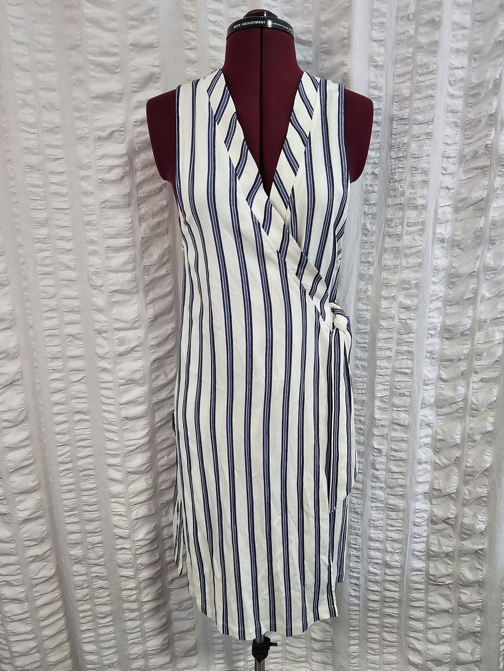Free People Ivory White and Navy Striped Sleeveless Wrap Midi Dress